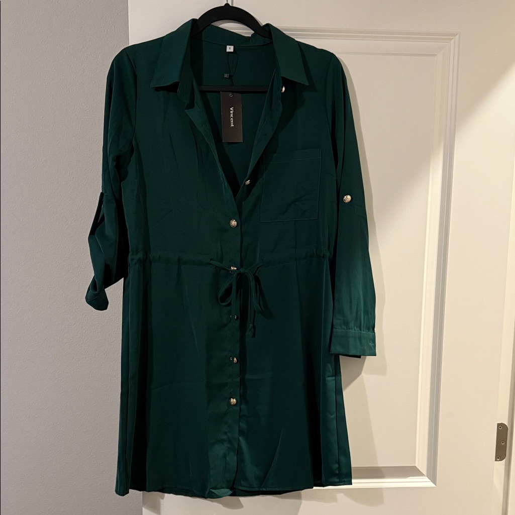 Vince Deep Teal Button-Front Shirt Dress